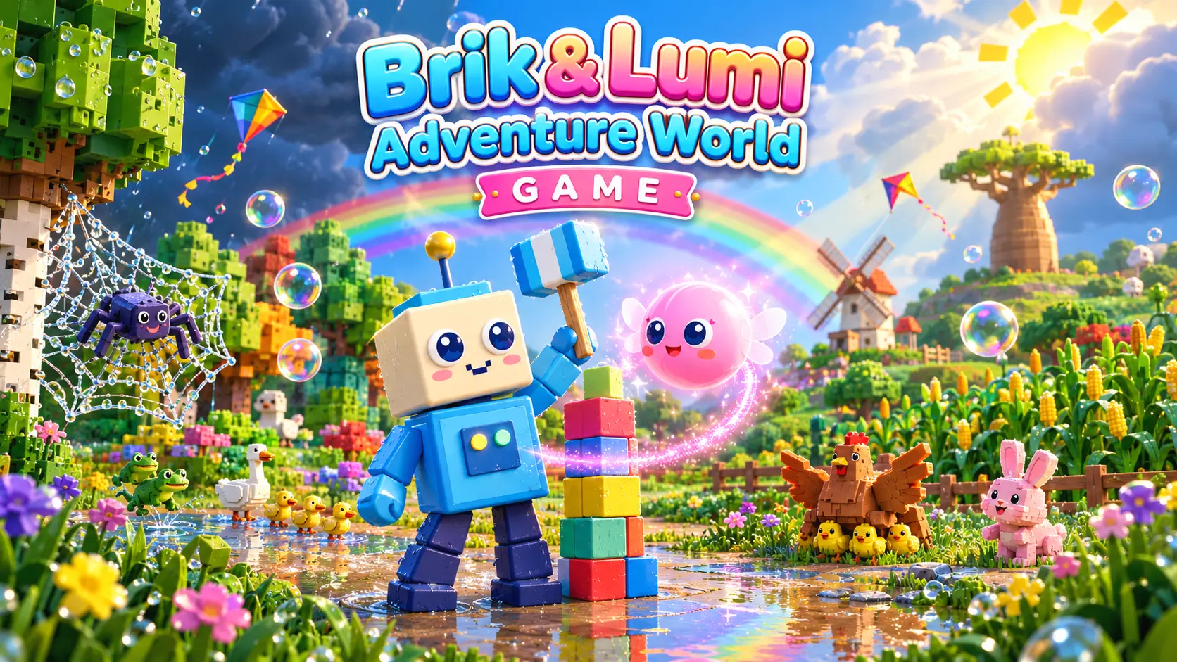 Brik and Lumi in a colourful world of blocks